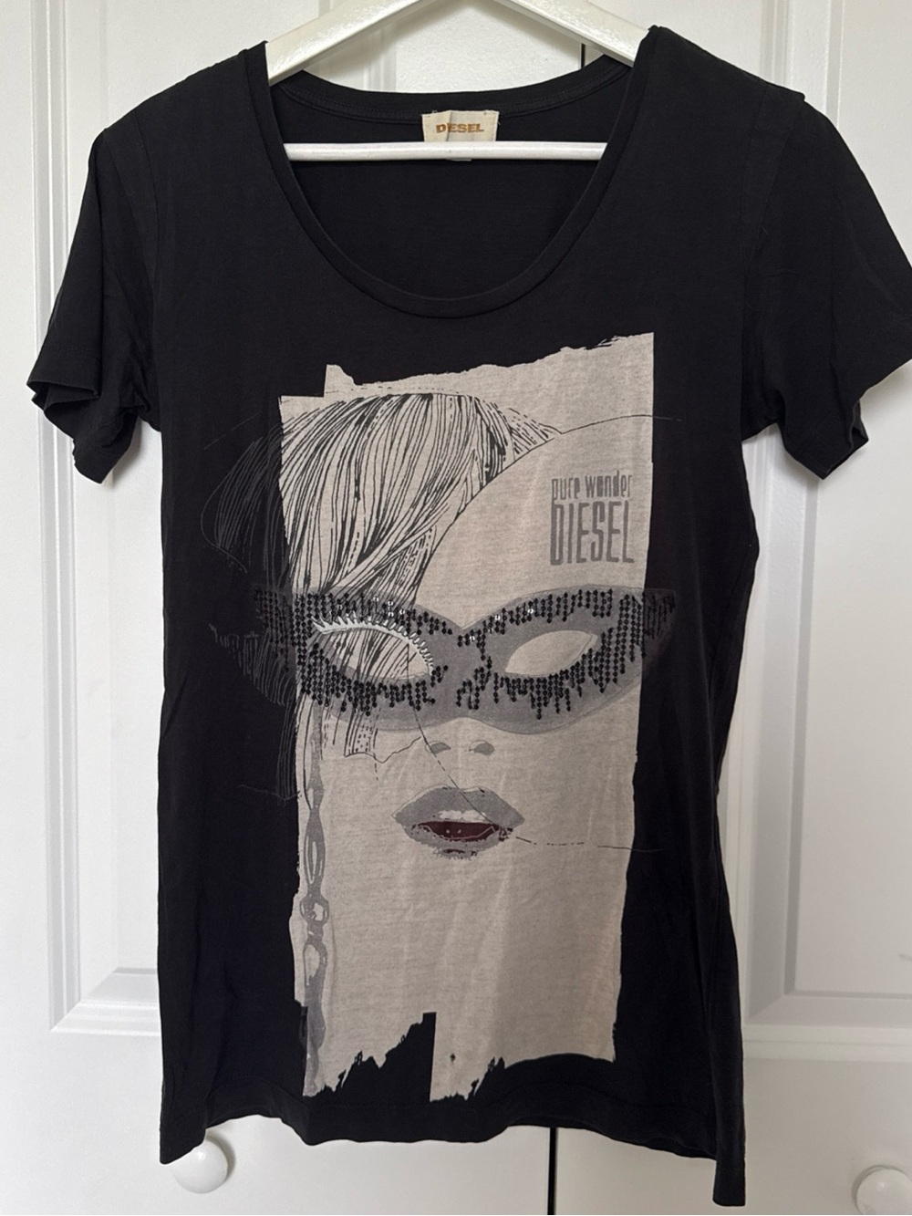 Diesel Vintage T Shirt Size S Women Black Graphic Y2K Masquerade